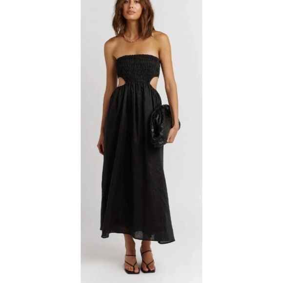 DISSH Nell Linen Midi Dress Black Size M - Picture 3 of 7